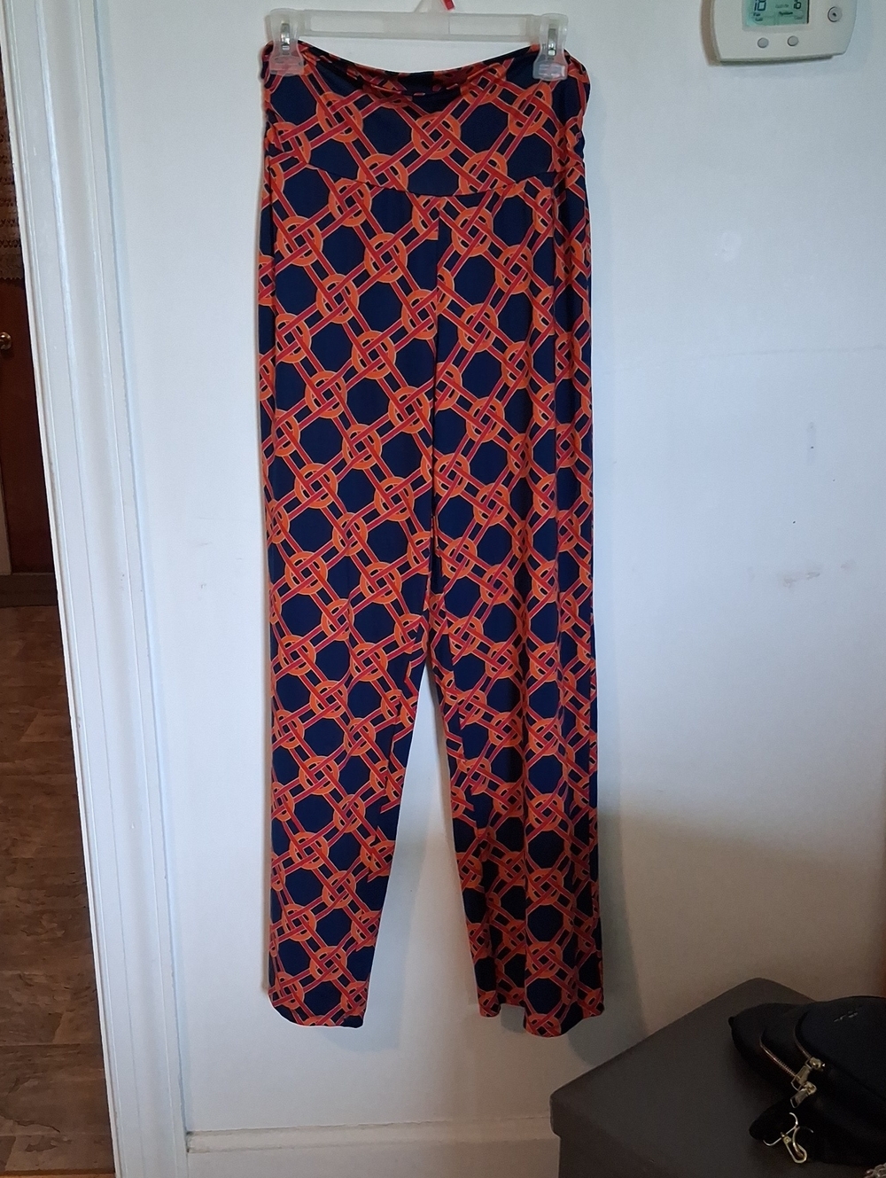 Mud Pie Navy and Orange Geometric Wide-Leg Pants